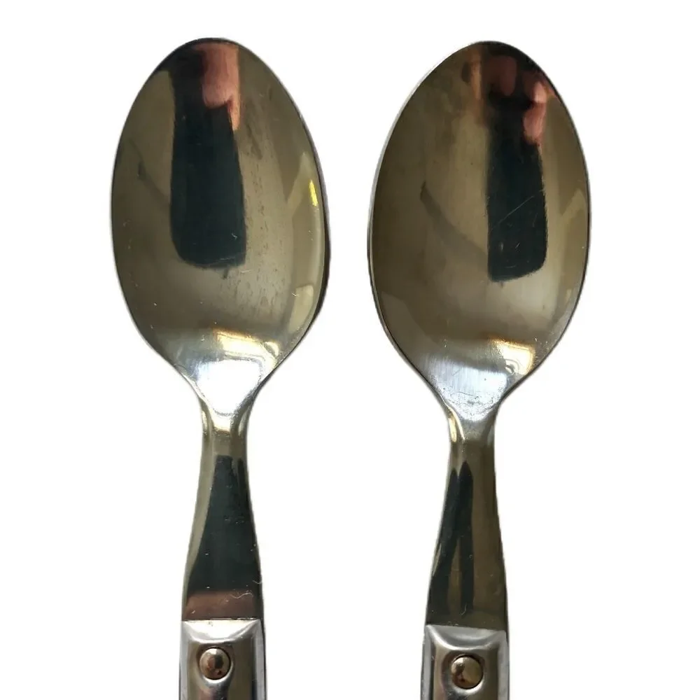 Vtg ANACAPA Teaspoon Set Pair Blue Handle Stainless Steel Retro Melamine Acrylic